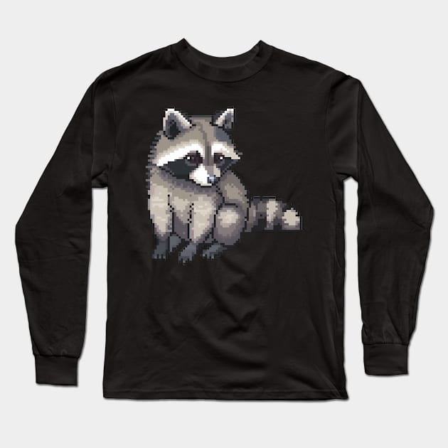 Pixelated Raccoon Artistry Long Sleeve T-Shirt by Animal Sphere